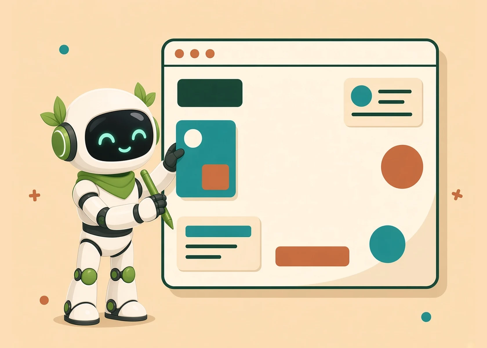 Illustration of Fundi, kAzI Crew's AI web designer, building a website