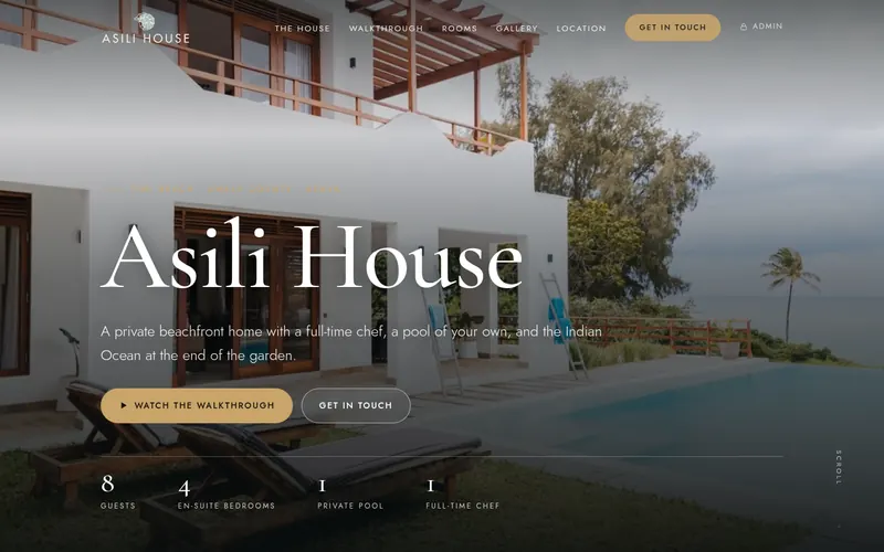 Screenshot of the Asili House website homepage