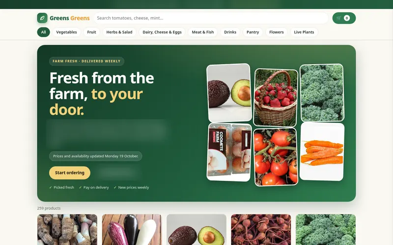 Screenshot of the Greens Greens website homepage