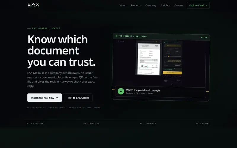 Screenshot of the EAX Global website homepage