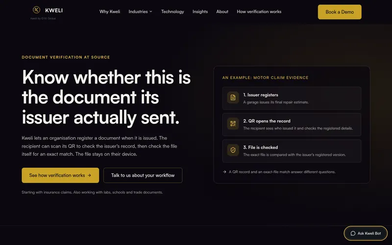 Screenshot of the Kweli website homepage