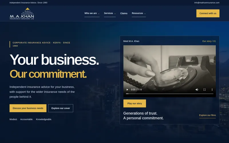 Screenshot of the M.A. Khan Insurance Brokers website homepage